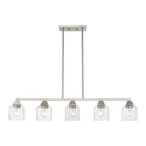 Aragon 5-Light Brushed Nickel Linear Chandelier with Clear Seeded Glass