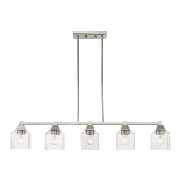 Livex Lighting Aragon 5-Light Brushed Nickel Linear Chandelier with Clear Seeded Glass