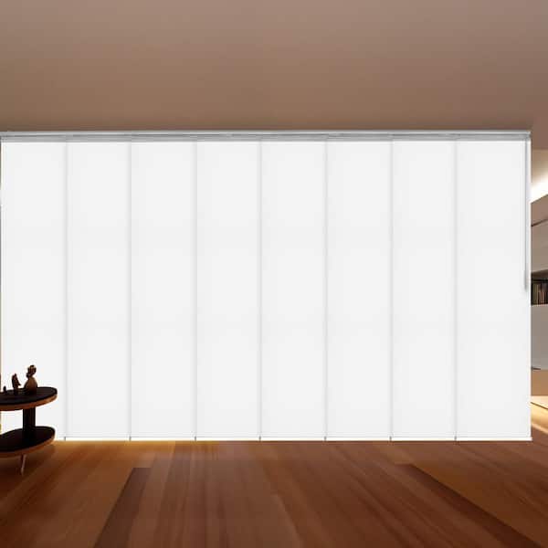 EMOH Alabaster 130 in. - 175 in. W x 94 in. L Adjustable 8- Panel White Double Rail Panel Track with 23.5 in. Slates
