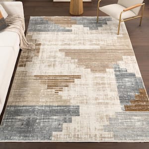 Vanita Beige 6 ft. 7 in. x 10 ft. 2 in. Transitional Southwestern Fringe Area Rug