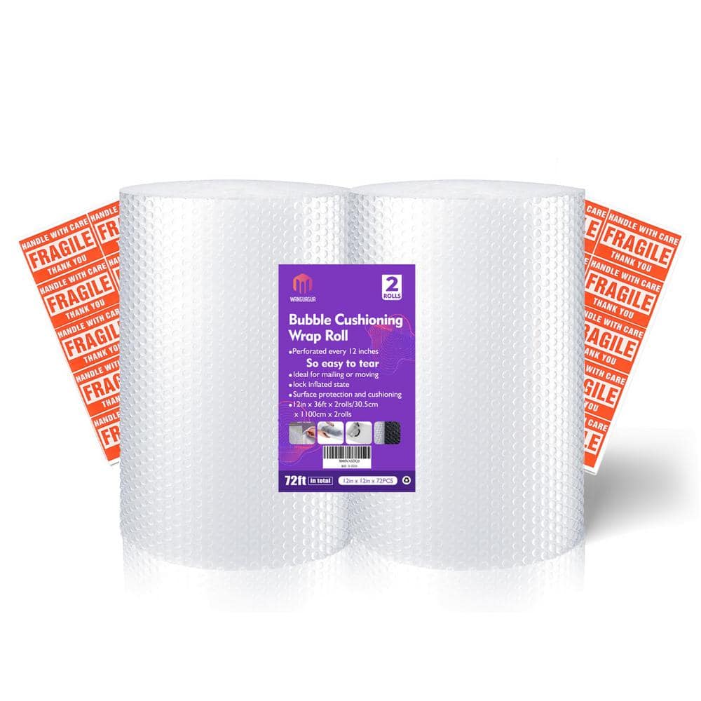 12 in. x 72 ft. Bubble Packing Wrap, Shipping Cushioning Roll Supplies for 