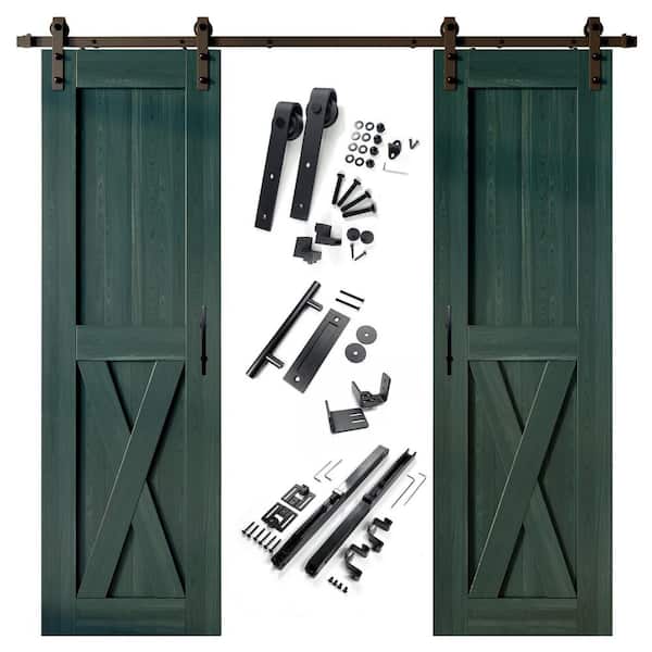 HOMACER 30 in. x 84 in. X-Frame Royal Pine Double Pine Wood Interior Sliding Barn Door with Hardware Kit Non-Bypass