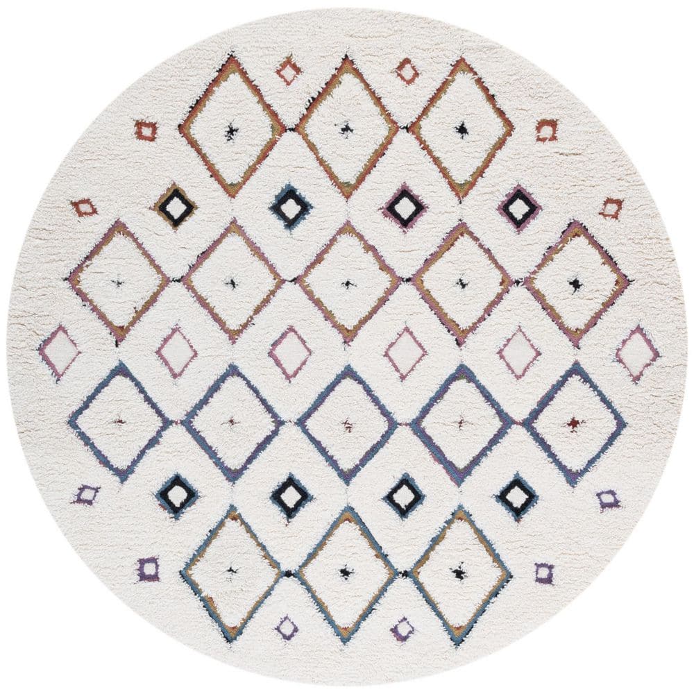 UPC 198162096259 product image for Casablanca Ivory/Blue 6 ft. x 6 ft. High-Low Geometric Diamond Round Area Rug | upcitemdb.com