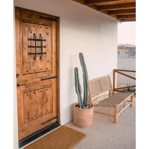 32 in. x 96 in. Mediterranean Knotty Alder Right-Hand/Inswing Glass Speakeasy Black Stain Solid Wood Prehung Front Door
