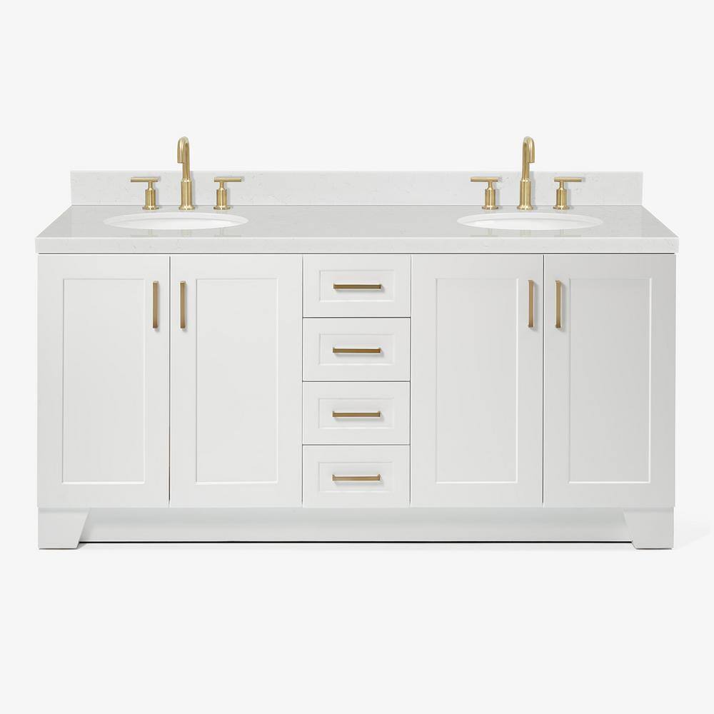 Taylor 72" White Freestanding Double Basin Vanity with Gold Hardware