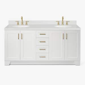 Taylor 72.25 in. W x 22 in. D x 36 in. H Double Sink Freestanding Bath Vanity in White with Carrara Quartz Top