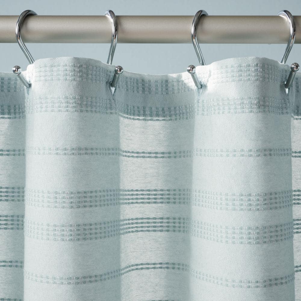 Sophia Textured Cotton Stripe 70 in. x 72 in. Shower Curtain Aqua Blue