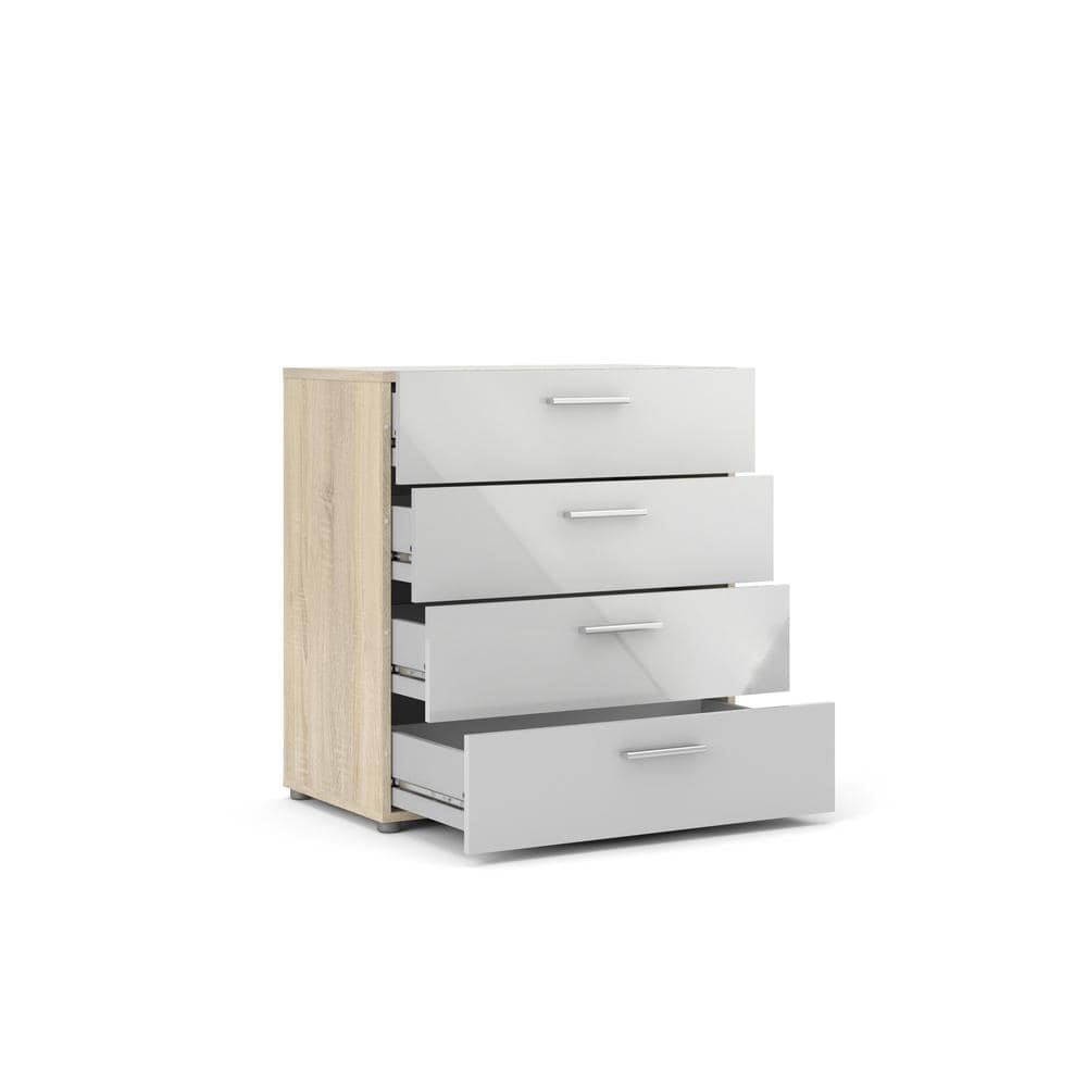 Sleek Austin 4-Drawer Chest in Oak Structure and White High Gloss