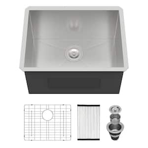 21 in. x 18 in. x 12 in. 16-Gauge Undermount Single Bowl Stainless Steel Deep Laundry/Utility Brushed Sink with Strainer