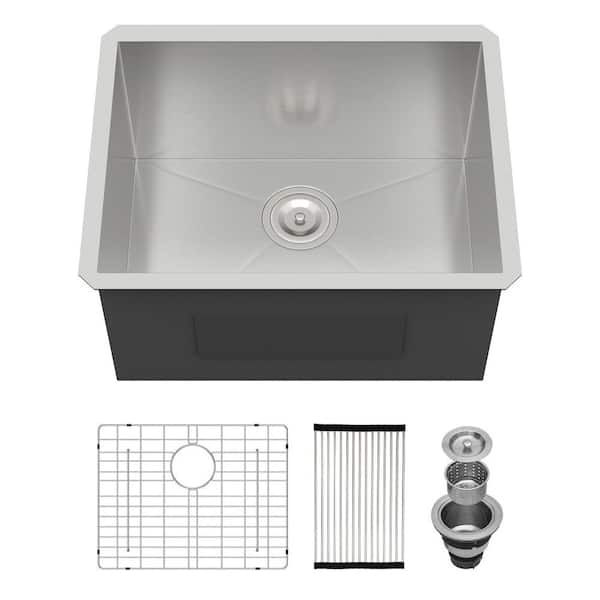 Logmey 23 in. x 18 in. x 12 in. 16-Gauge Undermount Single Bowl Stainless Steel Brushed Deep Laundry/Utility Sink with Strainer