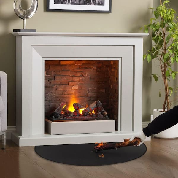 Angel Sar - 3.5 ft. x 2 ft. Black Half Round Hearth Rug, Fireproof Fireplace Mat Protects Floors from Sparks Embers
