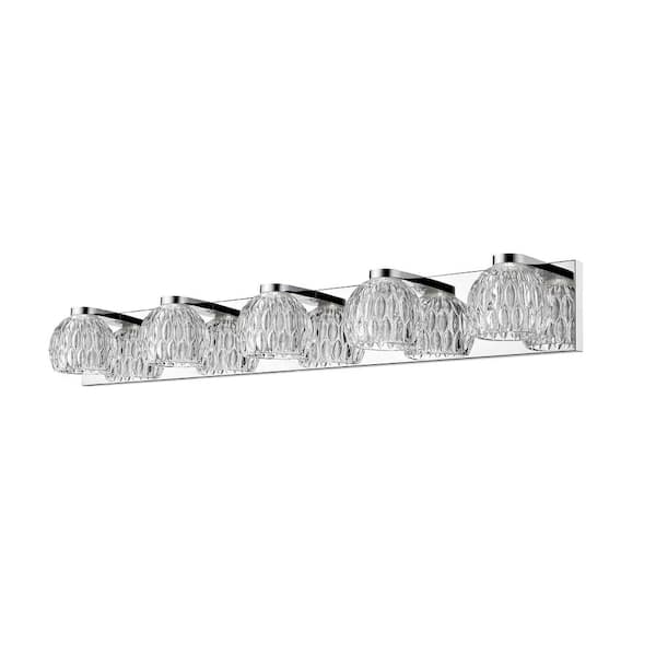 Unbranded Laurentian 36.22 in. 5-Light Chrome Integrated LED Shaded Vanity Light with Clear Glass Shade