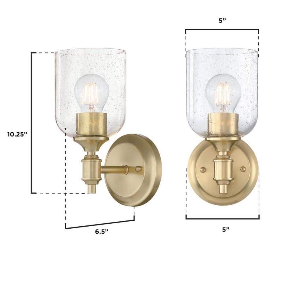 Champagne Brass Cylinder Sconce with Seeded Glass Shade