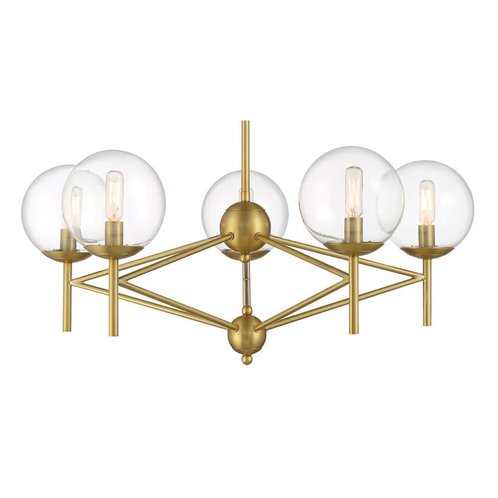 Soft Brass 5-Light Chandelier with Clear Glass Shades