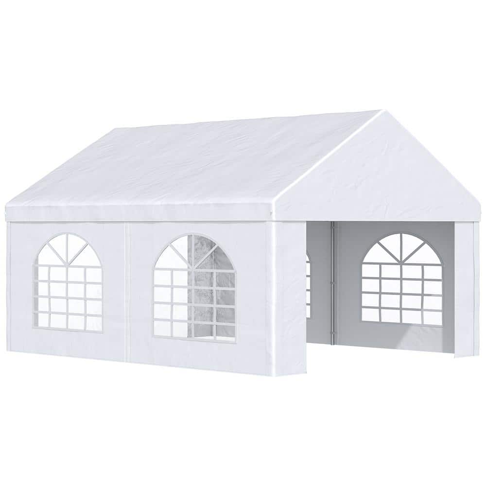 Outsunny 16 ft. x 13 ft. Outdoor White Party Tent Carport with Sidewalls