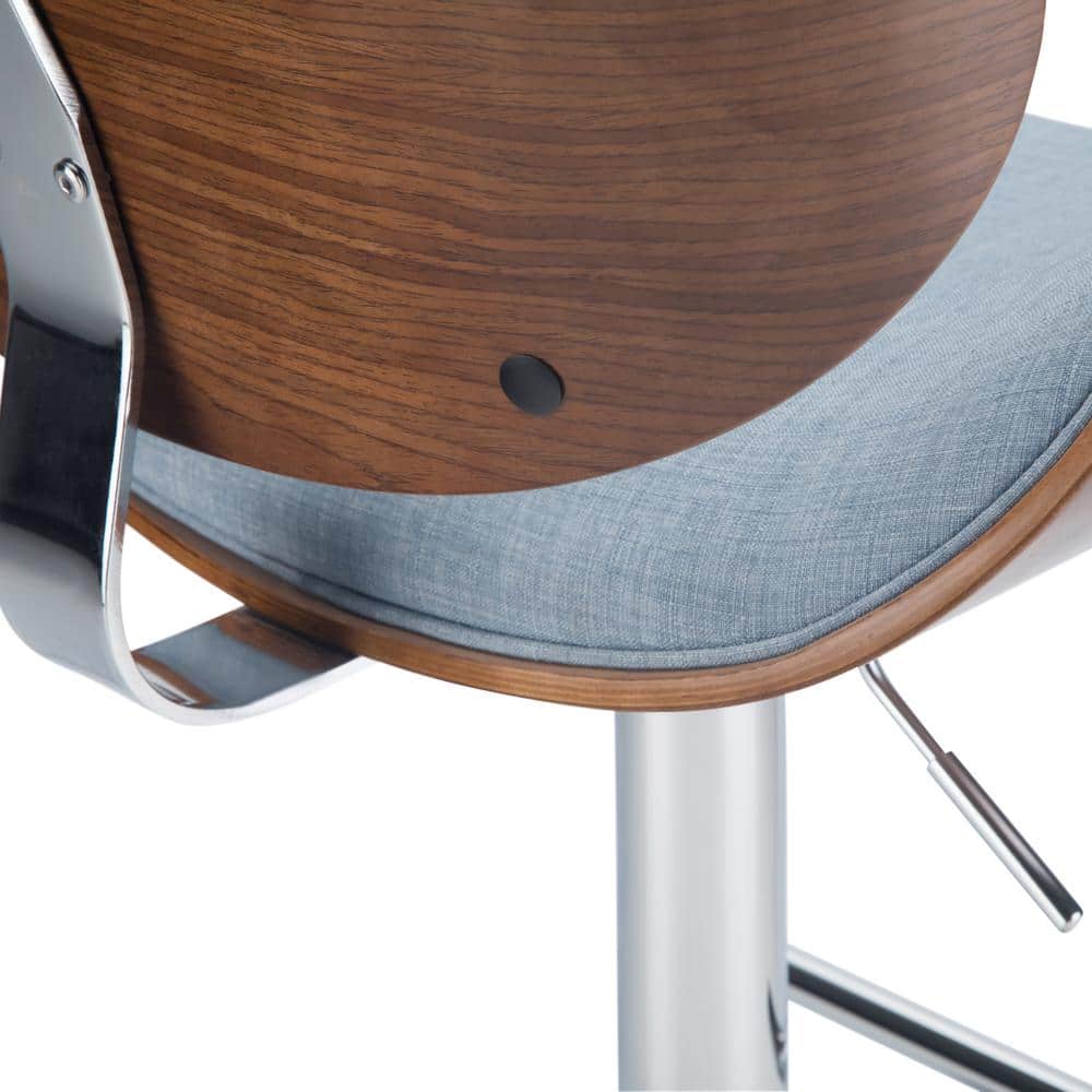 Denim Blue Linen Adjustable Swivel Bentwood Bar Stool