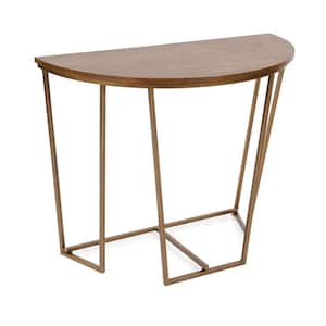 Solvay Walnut Brown 36 in. Half Circle Wood Console Table