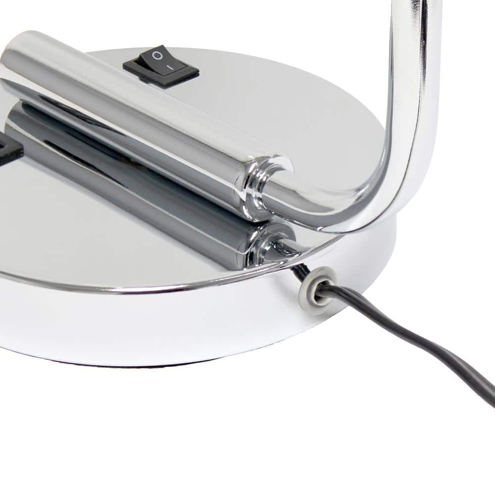 18.8" Chrome Industrial Iron Desk Lamp with Glass Shade and USB Port