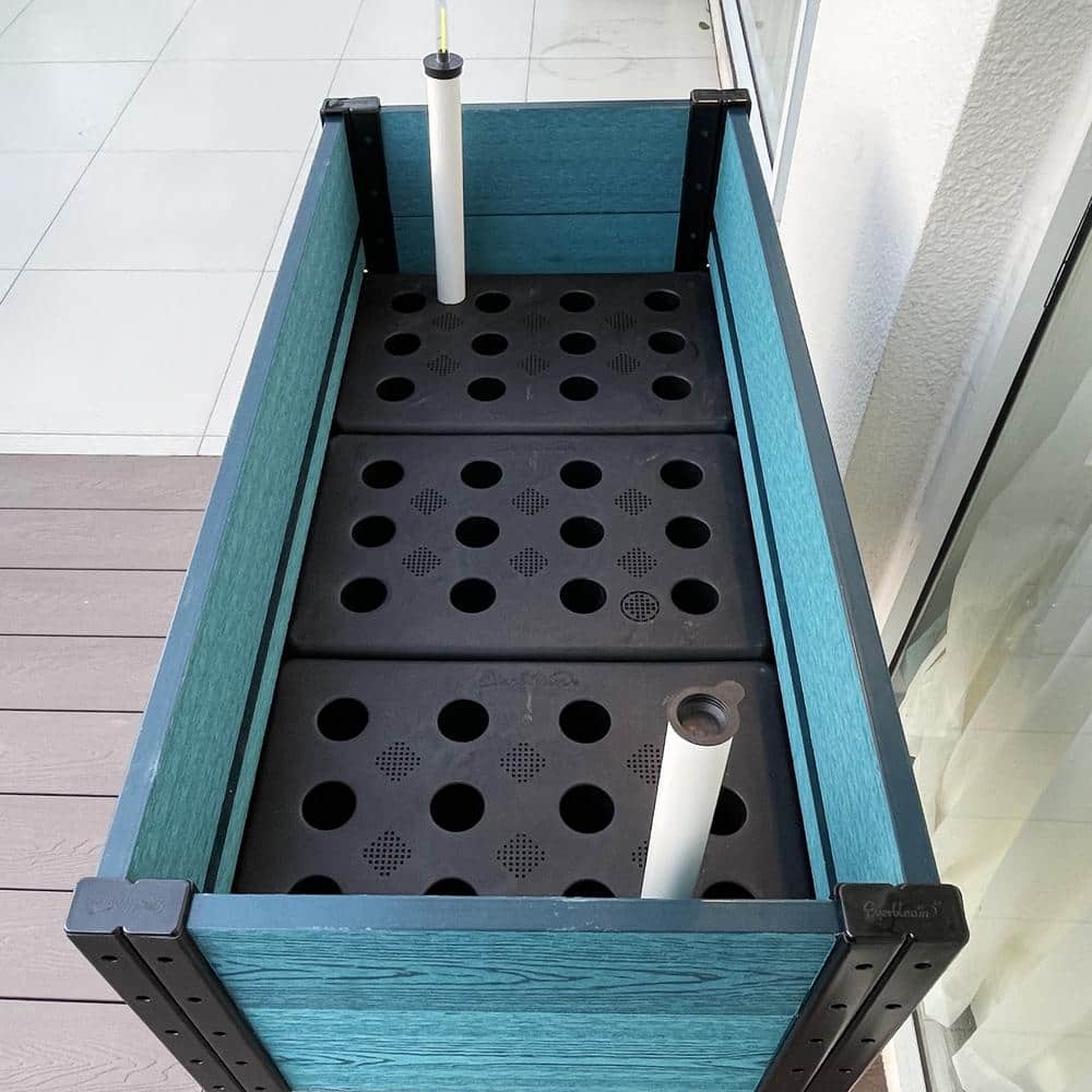 Blue and Black Composite Steel Self-Watering Elevated Planter