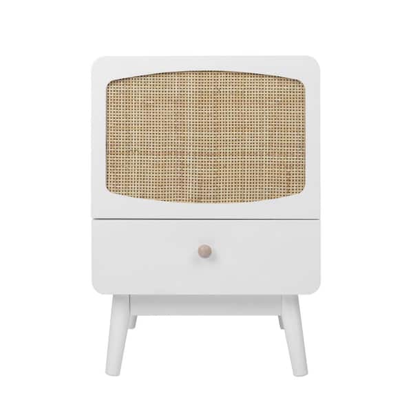 Unbranded 15.75 in. W x 15.75 in. D x 22.05 in. H White Linen Cabinet with Rattan Door and Drawer