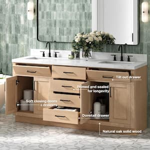 Hepburn 72.25 in. W x 22 in. D x 36 in. H Double Sink Bath Vanity in Oak with Carrara White Quartz Top