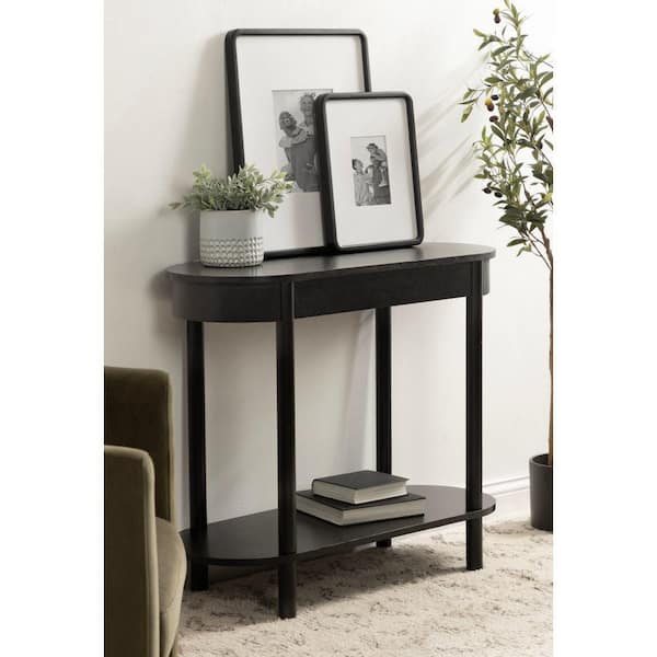 Koji 36 in. Black Capsule Oval Wood Console Table with Shelf