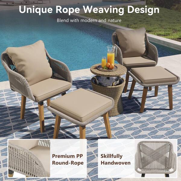 ソファー Brown Metal 5-Piece Outdoor Lounge Chair Set, All-Weather
