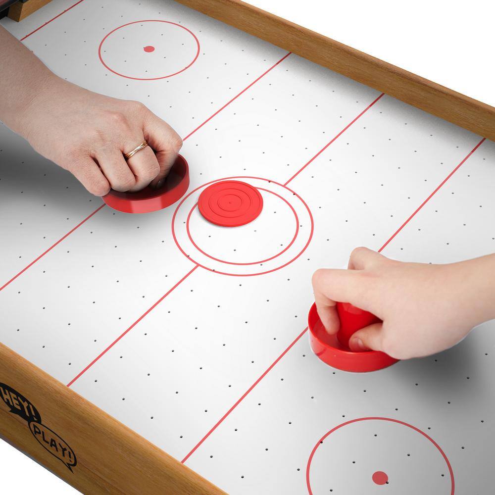 22'' Brown Wood Tabletop Air Hockey Game Set