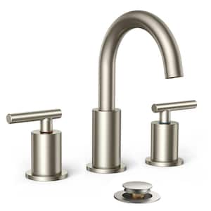 8 in. Widespread Double Handle Bathroom Faucet with Ceramic Disc Valve in Brushed Nickel