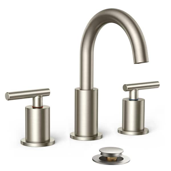 ANZA 8 in. Widespread Double Handle Bathroom Faucet with Ceramic Disc Valve in Brushed Nickel