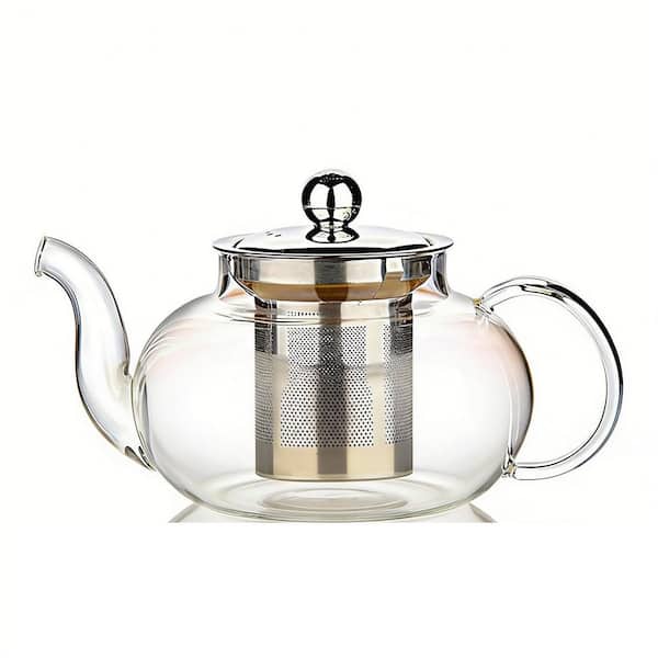 3-Cup Glass Teapot with Stainless Steel Infuser and Lid, Blooming and Loose Leaf Teapot, Stovetop Safe
