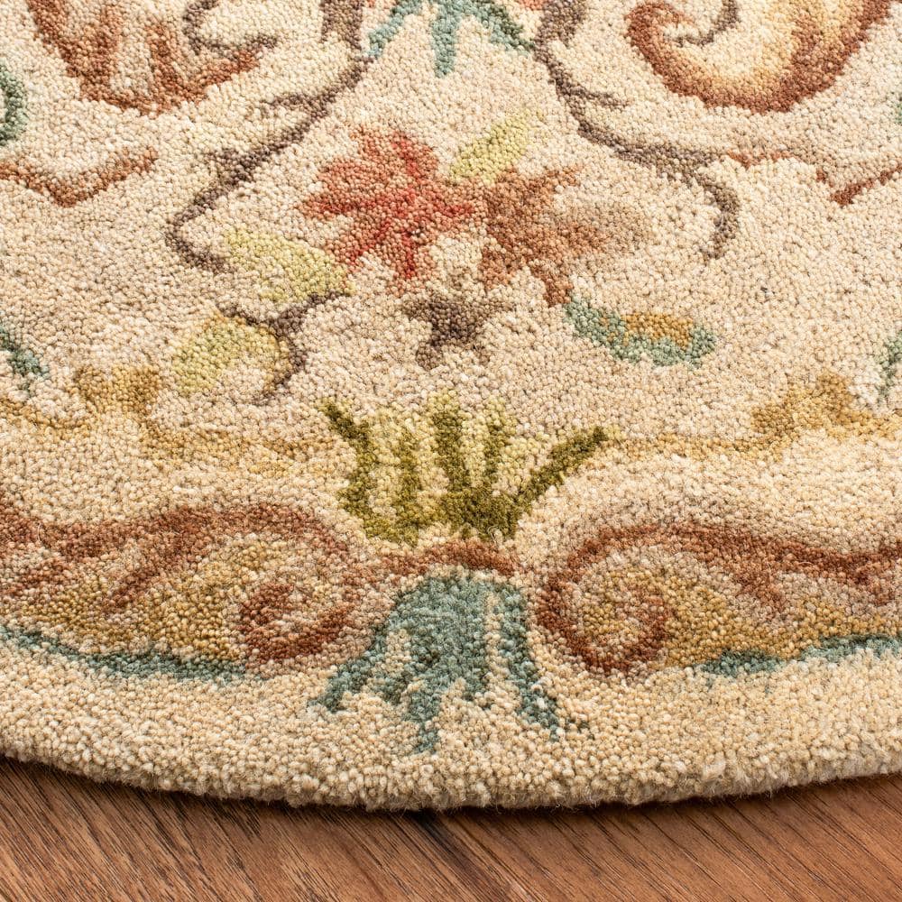 Handmade Tufted Wool Round Rug in Light Gold/Beige, 47"