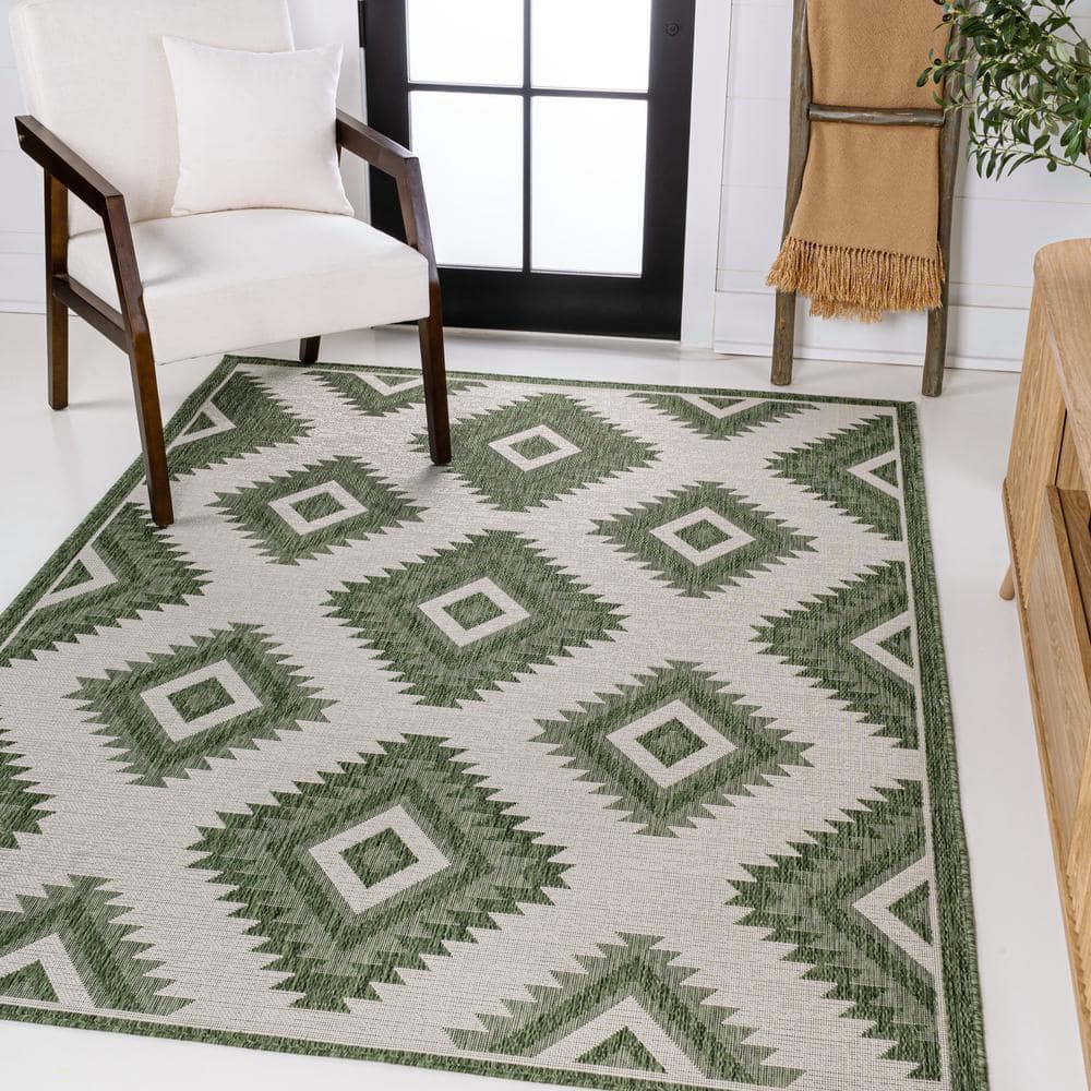 JONATHAN Y Lior Geometric Moroccan Diamond Green/Cream 5 ft. x 8 ft. Indoor/Outdoor Area Rug