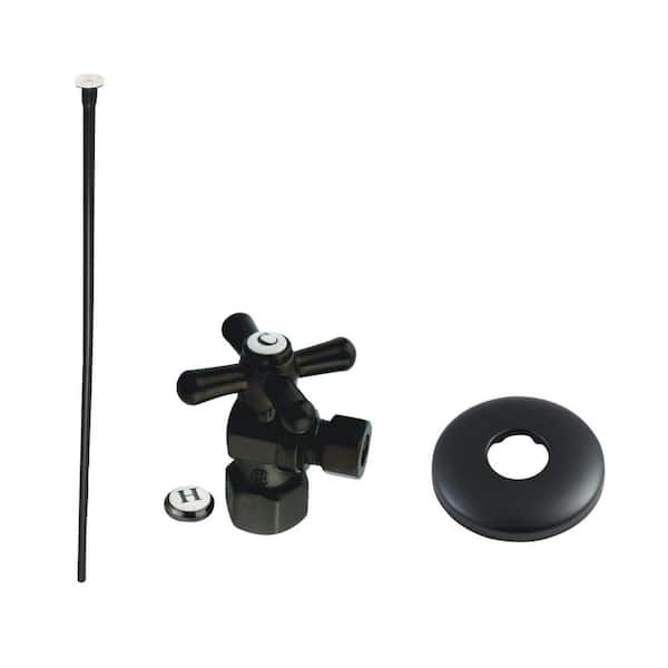 Kingston Brass Trimscape Cross Toilet Supply Kit with Supply Line and Flange in Matte Black