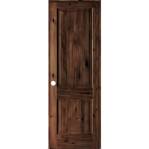 32 in. x 96 in. Rustic Knotty Alder Wood 2-Panel Right-Hand/Inswing Red Mahogany Stain Single Prehung Interior Door