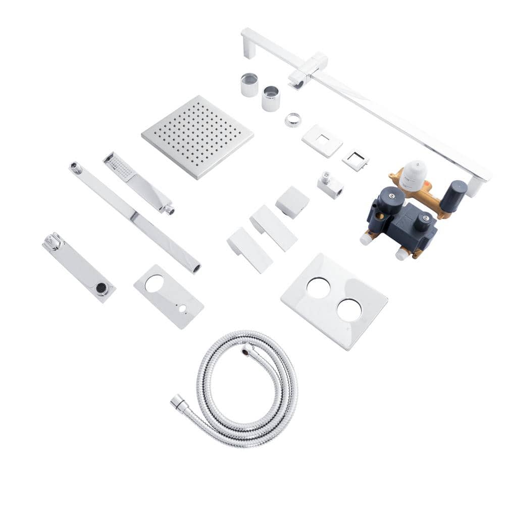 Chrome Adjustable Multi-head Square Shower System with Filter