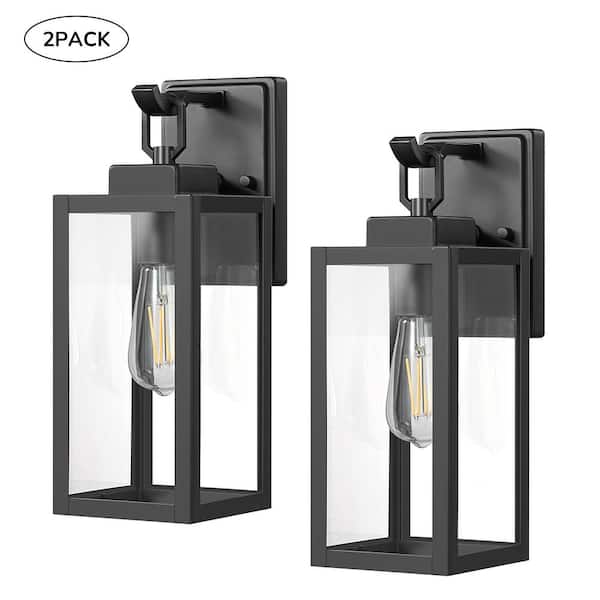 DEWENWILS 13.7 in. 1-Light Matte Black Hardwired Outdoor Fixture Wall Lantern Light (2-Pack)