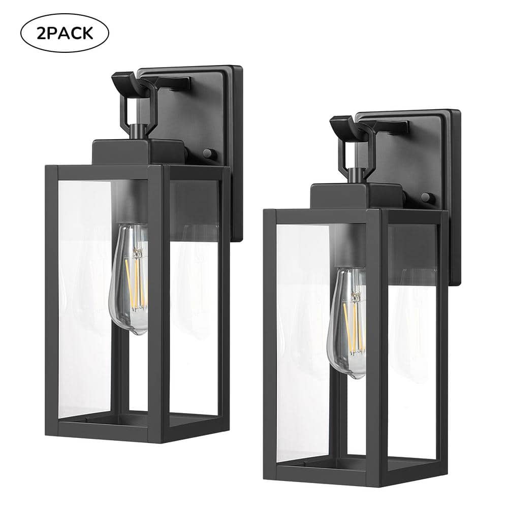 13.7 in. 1-Light Matte Black Hardwired Outdoor Fixture Wall Lantern Light (2-Pack) price history on PriceWatchPro