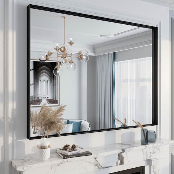 48 in. W x 36 in. H Rectangular Aluminum Alloy Framed and Tempered Glass Wall Bathroom Vanity Mirror in Matte Black