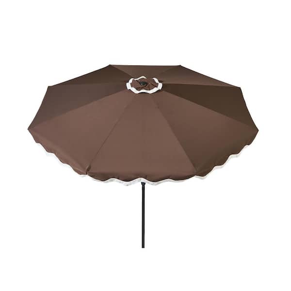 brown patio umbrella madison wi XIZZI Siesta 10 ft. Steel Market Solar LED Patio Umbrella Crank and  Auto-Tilt Patio Umbrella in Dark Brown MIRO620-L