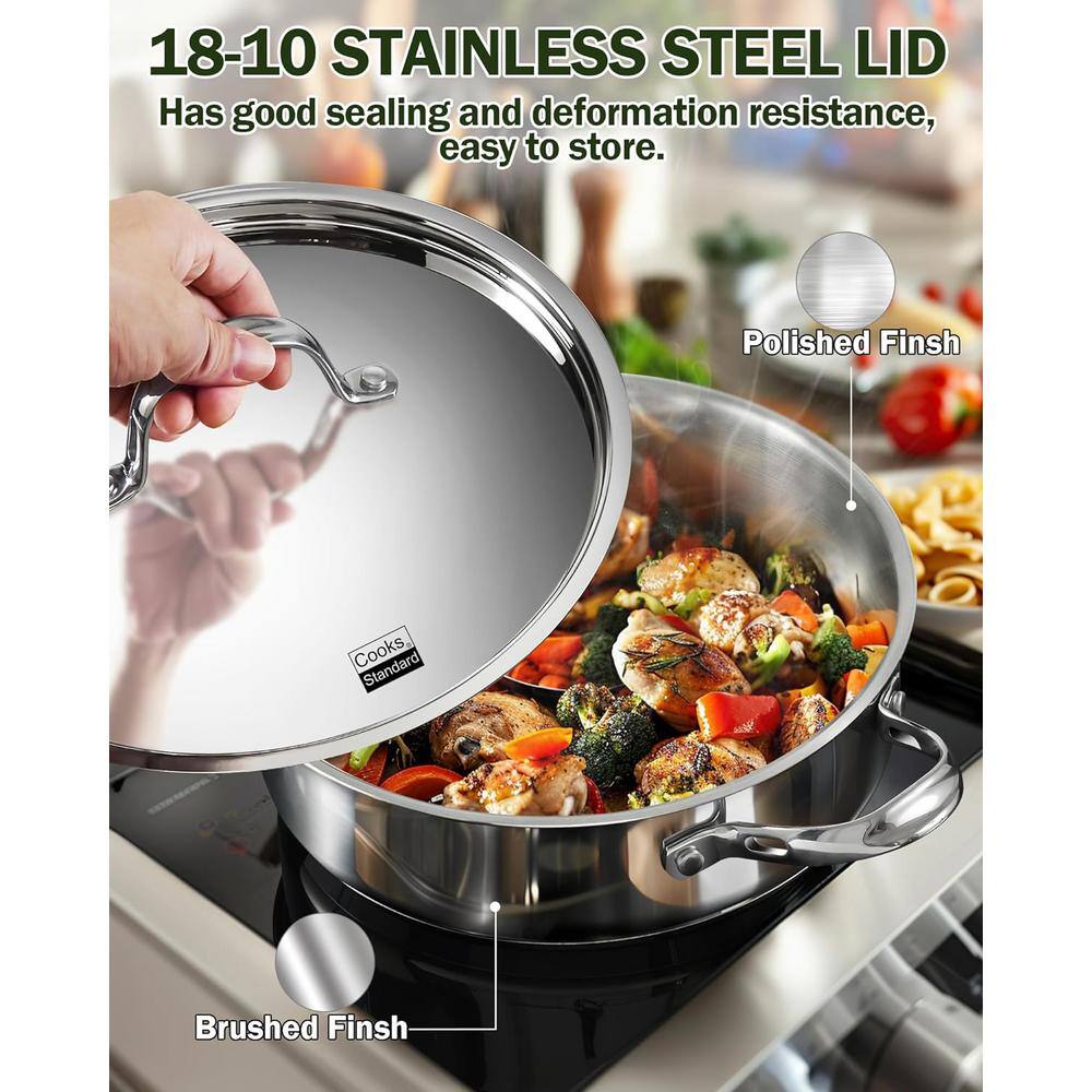 4-Quart Silver Stainless Steel Deep Sauté Pan with Lid