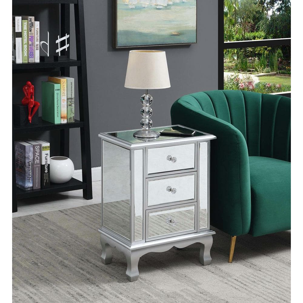 Silver Mirrored 3-Drawer End Table with Storage