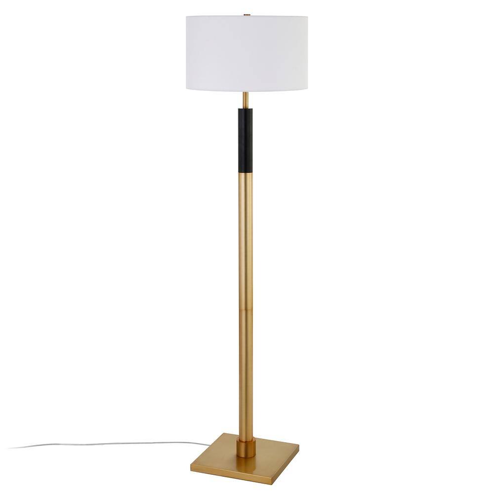 Brass and Black Adjustable Floor Lamp with Drum Shade