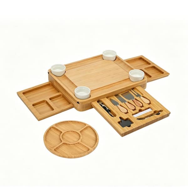 Charcuterie Board with Lid, Large Bamboo Cheese Board Set with Utensils and Drawers, Serving Tray with Cover