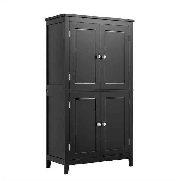 LORDEAR 23.6 in. W x 11.8 in. D x 43.3 in. H Black 4-Doors Freestanding Linen Cabinet with Adjustable Shelves