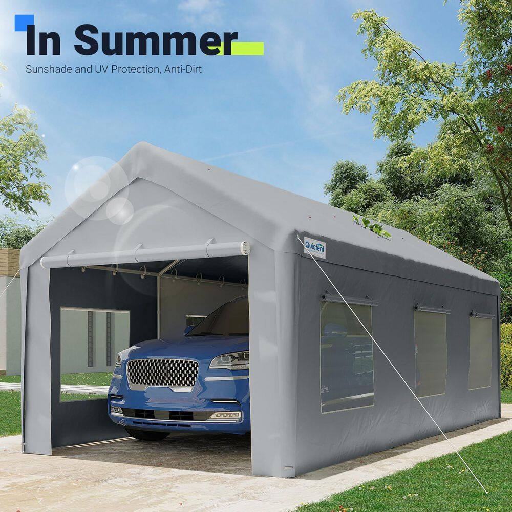 12 ft. x 20 ft. Carport with Roll-up Ventilated Windows, Anti-Snow Car Port