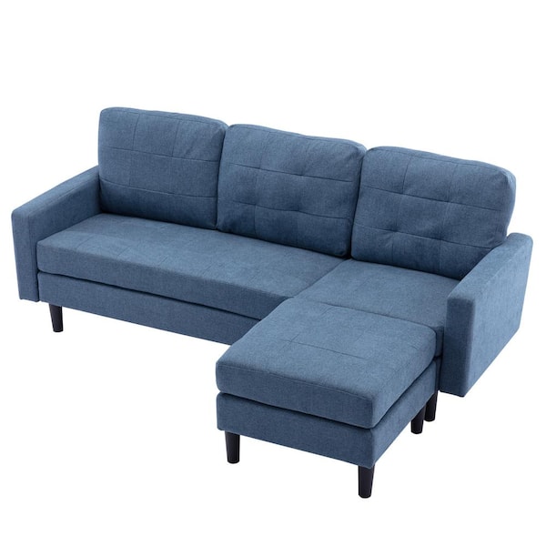 VECELO Convertible L-Shaped Sectional Sofa, Modern Blue Linen Fabric Couch with Reversible Chaise, 80 in.