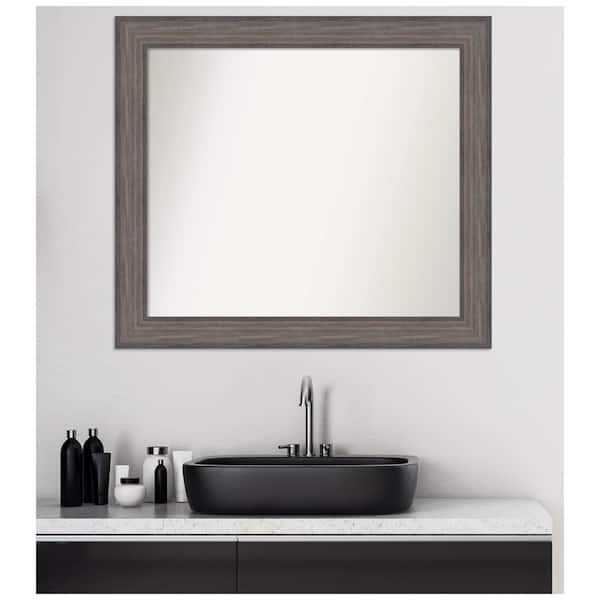 Amanti Art Medium Rectangle Distressed Brown Modern Mirror (30.25 in. H x 34.25 in. W)