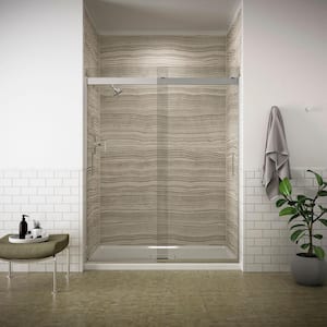 Levity 59.625 in. W x 74 in. H Frameless Sliding Shower Door in Silver with Blade Handles