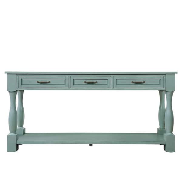 Unbranded 63.38 in. W x 14.56 in. D x 30.00 in. H Retro Blue Linen Cabinet Console Table with 3 Drawers and 1 Bottom Shelf